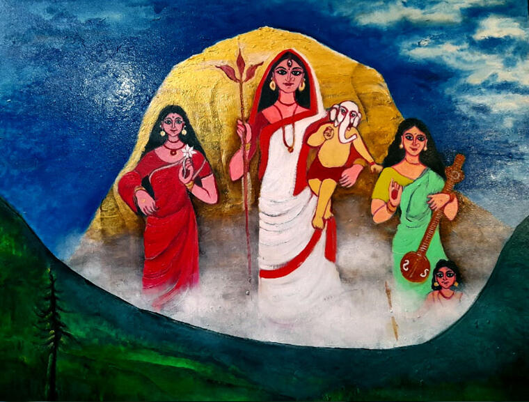 Ma Durga Coming Down From The Kailash Parvat